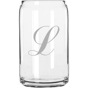L Commercial Script Monogrammed Etched 16oz Libbey Can Glass