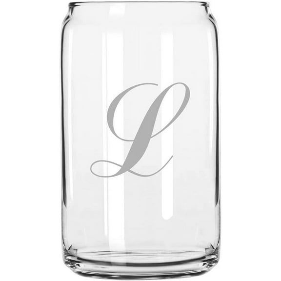 L Commercial Script Monogrammed Etched 16oz Libbey Can Glass