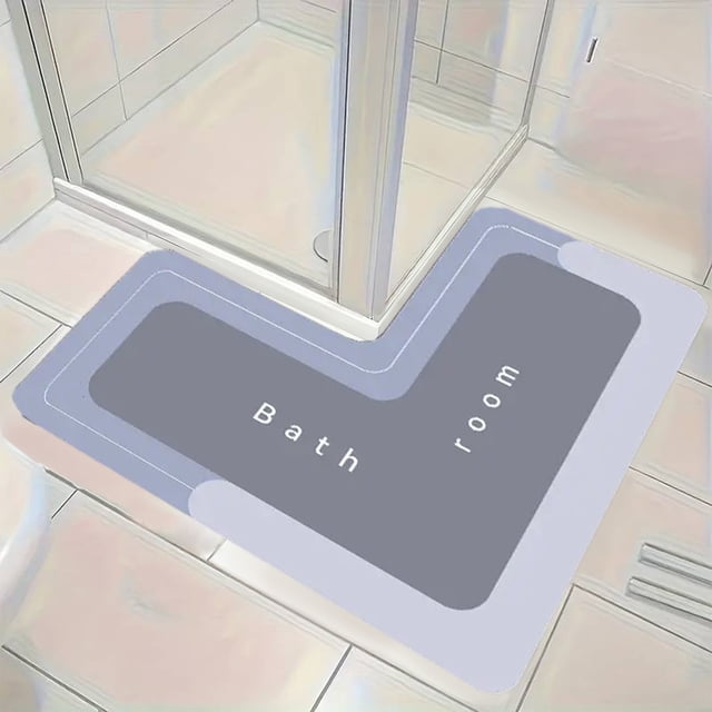 L Corner Bath Rug Memory Foam | Non Slip Velvet Fleece Absorbent Bathroom Mat | Machine Washable Water Resistant | 80x80x40cm | Black Blue Gray Brown | Soft Microfiber Floor Mats for Shower