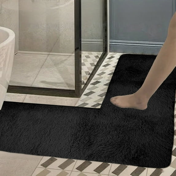 L Corner Bathroom Rug 47"x29.5" | Plush Memory Foam Velvet Fleece Mat, Non Slip, Absorbent, Machine Washable, Thick Microfiber, Black/Gray/Red/Yellow/Brown, For Bath, Kitchen, Living Room