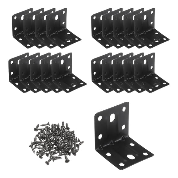 L Corner Bracket Black Iron Shelf Brackets 2x2" 20Pcs, Metal Corner Brace Shelf Supporter,90Joint Right Angle,Heavy Duty,for Wood Furniture Cabinet Chair,0.04"THK,with Screws