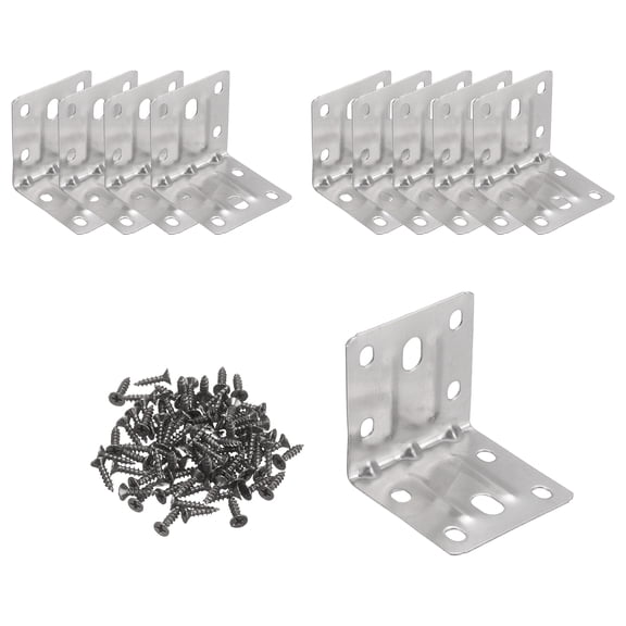 L Corner Bracket Silver Iron Shelf Brackets 2x2" 10Pcs, Metal Corner Brace Shelf Supporter,90Joint Right Angle,Heavy Duty,for Wood Furniture Cabinet Chair,0.04"THK,with Screws