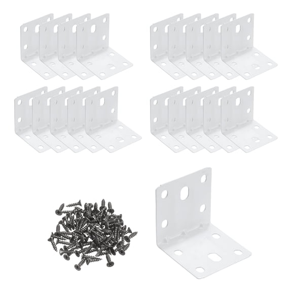 L Corner Bracket White Iron Shelf Brackets 2x2" 20Pcs, Metal Corner Brace Shelf Supporter,90Joint Right Angle,Heavy Duty,for Wood Furniture Cabinet Chair,0.04"THK,with Screws