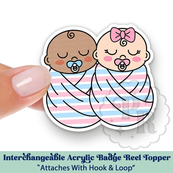 L&D Cute Swaddle Babies Interchangeable Acrylic Badge Reel Topper - Pastel Stripes Swaddle Baby Swappable Badge ID Topper, OB Nurse Gift
