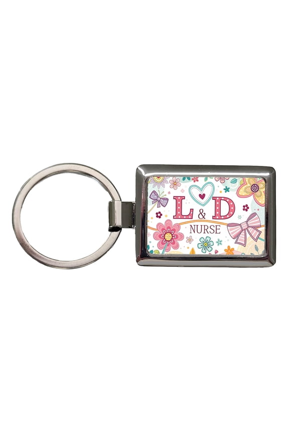 L & D Labor And Delivery Nurse Appreciation Coquette Bows Flowers Metal Rectangle Keychain