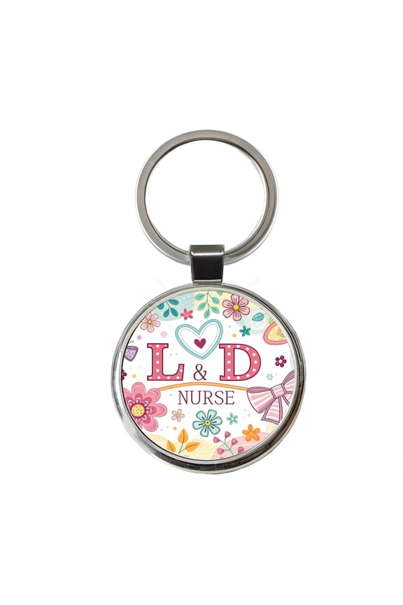 L & D Labor And Delivery Nurse Appreciation Coquette Bows Flowers Metal Round Keychain