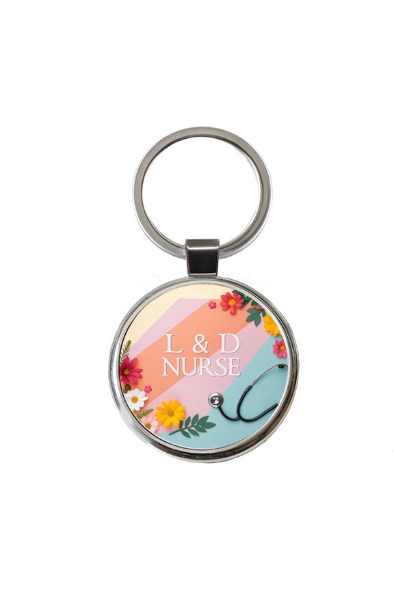L & D Labor And Delivery Nurse Appreciation Stethoscope Flowers Metal Round Keychain