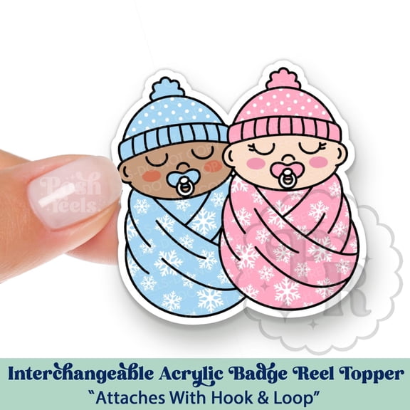 L&D Winter Swaddle Babies Interchangeable Acrylic Badge Reel Topper - Pastel Swaddle Baby Swappable ID Topper for NICU Nurse