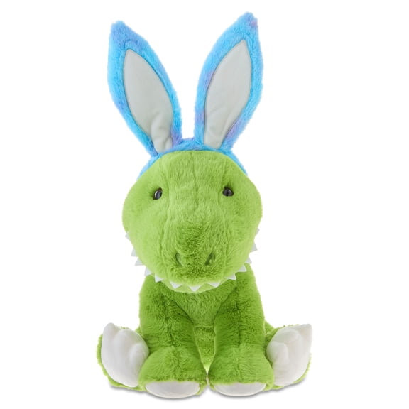 Large Dinosaur Plush with Bunny Ears, Green and Blue, 19", Easter by Way To Celebrate