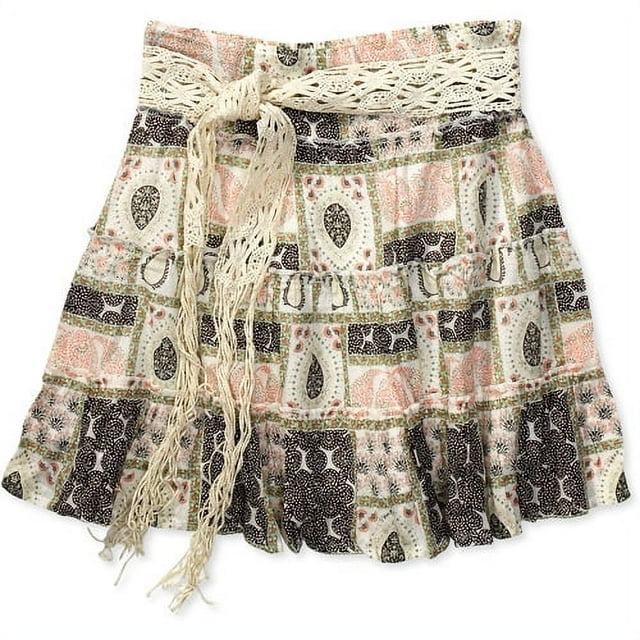 L.E.I. - Juniors' Margarita Tiered Skirt with Crochet Sash Belt