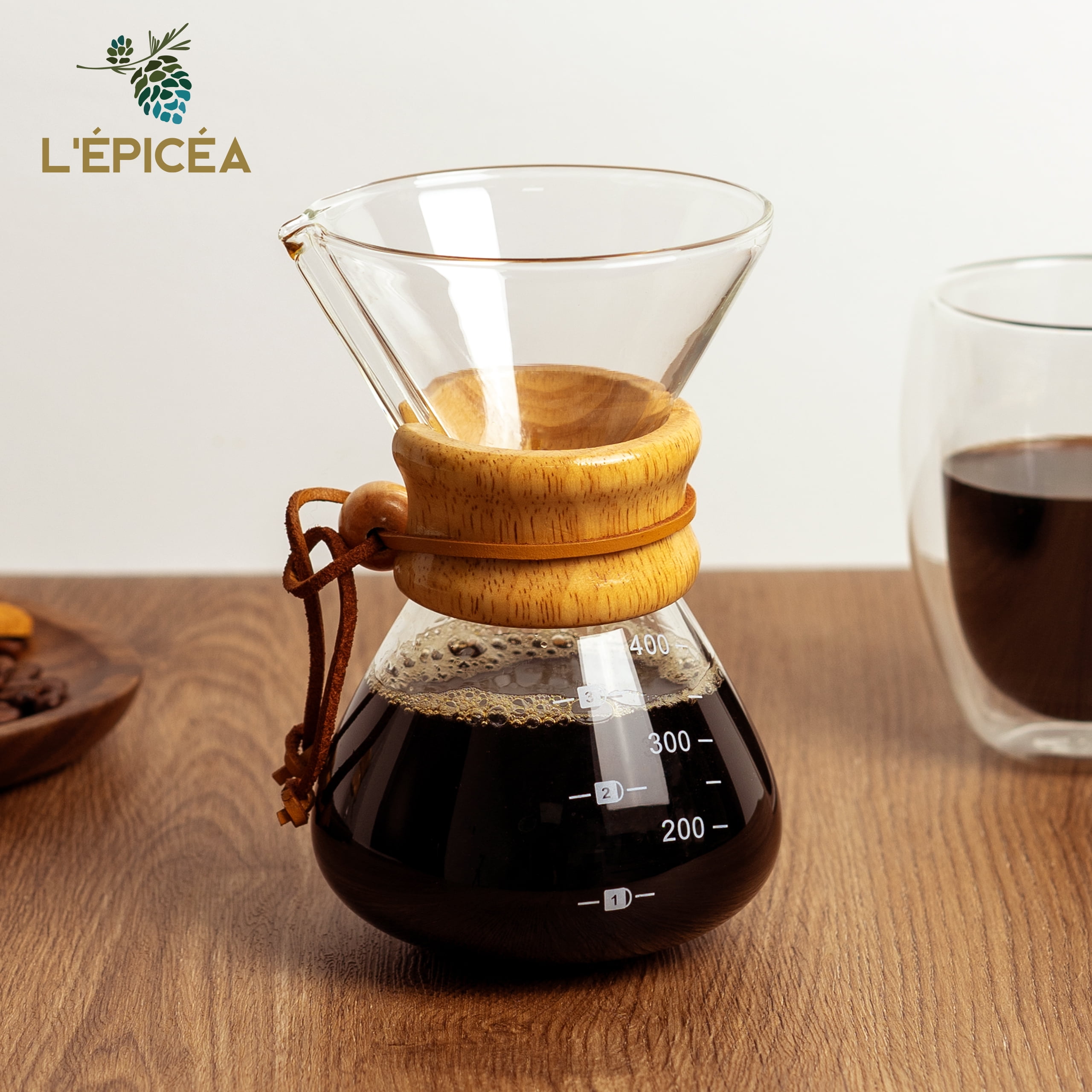 L'ÉPICÉA Pour over Coffee Maker Holds up 4 Cups, 21oz 400ml Glass