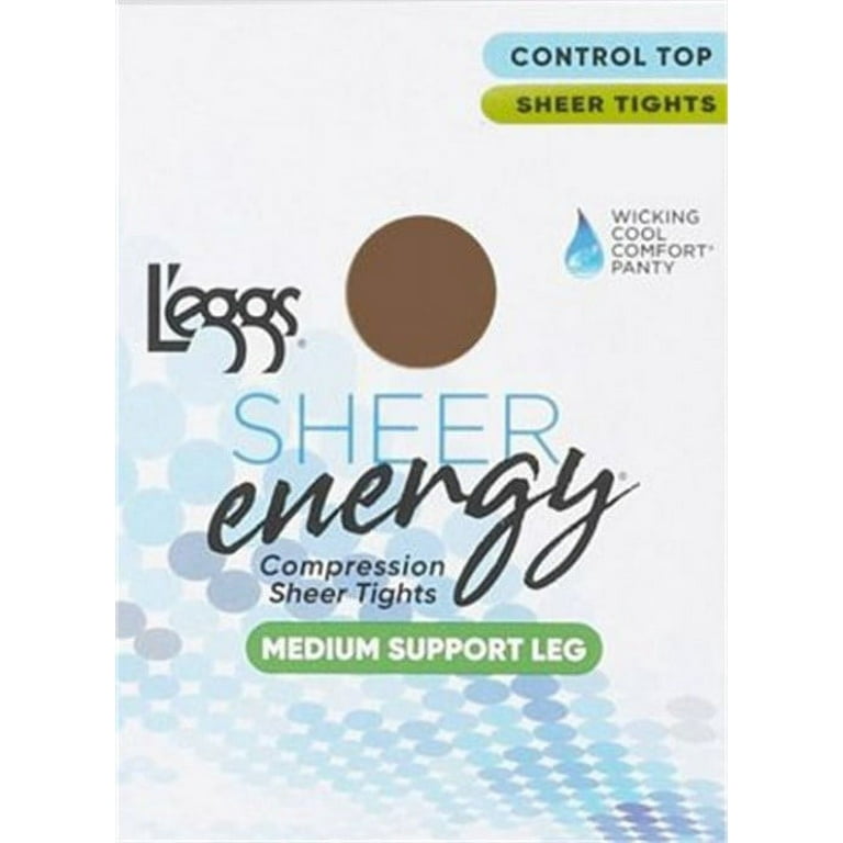 L'eggs Sheer Energy Control Top Pantyhose, Suntan, Size Q, Reinforced Toe,  Medium Support Leg 