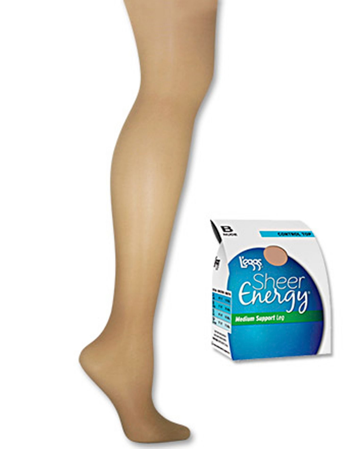 L'Eggs Sheer Energy Medium Support Leg Control Top Wicking Sheer Toe  Pantyhose