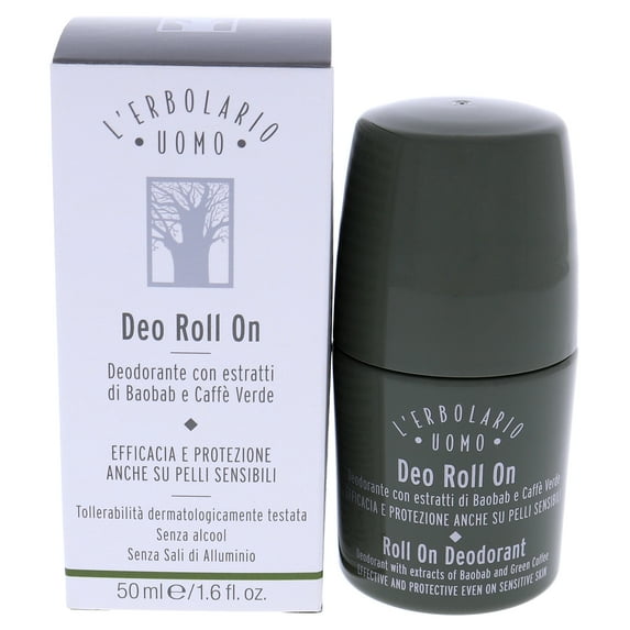 L'Erbolario Baobab and Green Coffee Roll-On Deodorant for Men, 1.6 oz