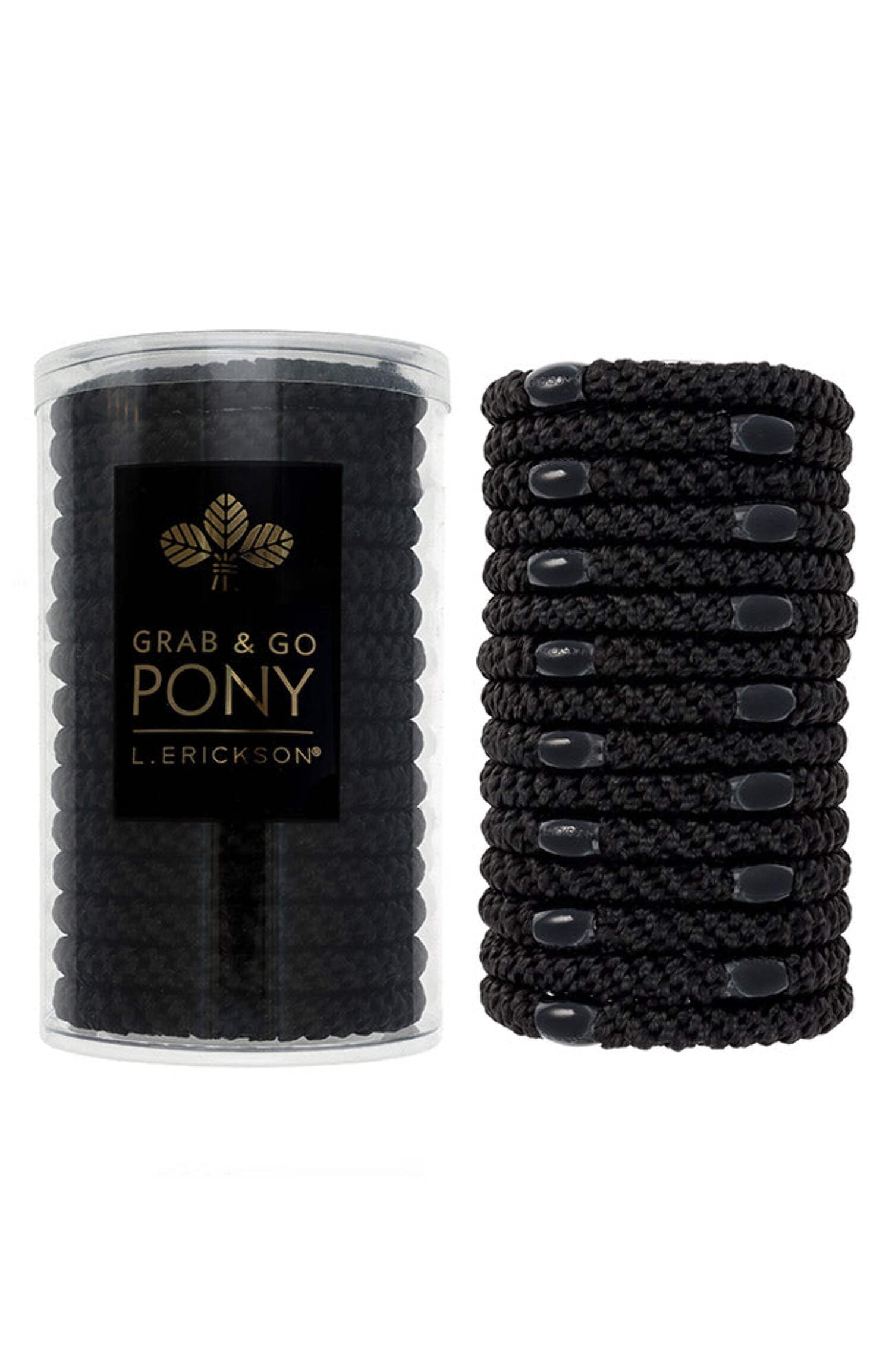 L. Erickson Grab & Go Pony Tube - Black - 15 Pack Ponytail Holder Hair Ties