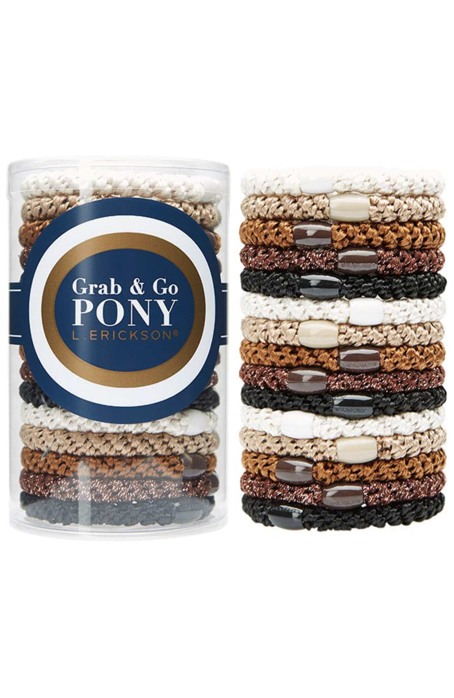 L. Erickson Grab & Go Pony Tube - Daily Neutral - 15 Pack Ponytail Holder Hair Ties