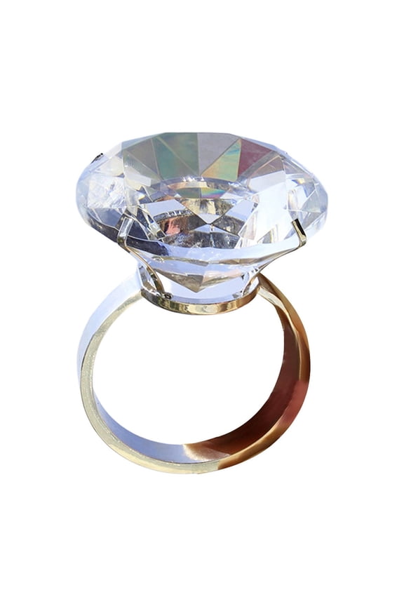 L Fake Diamond Ring Artificial Crystal Large Ring Funny Gift For Proposal Wedding Birthday Party Simulated Jewelry 3.15 Inch 1.1Lb 1Pc