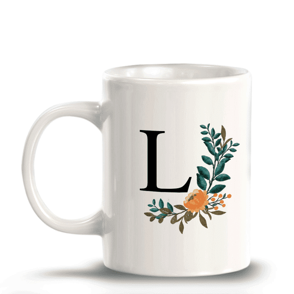 L Floral Pattern 11oz Ceramic Coffee Mug | Initial Personalized Gift