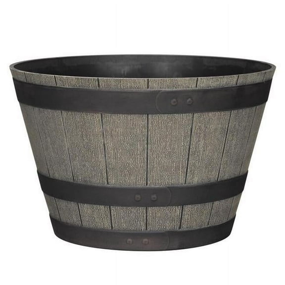 L&G 7036715 12 x 19 x 19 in. Polyresin Whiskey Barrel Planter, Oak