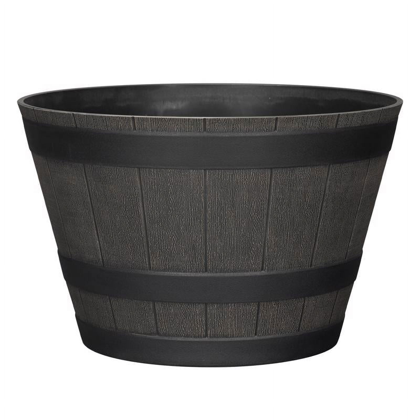 Brown 9" x 14" Wood-Resin Whiskey Barrel Planter