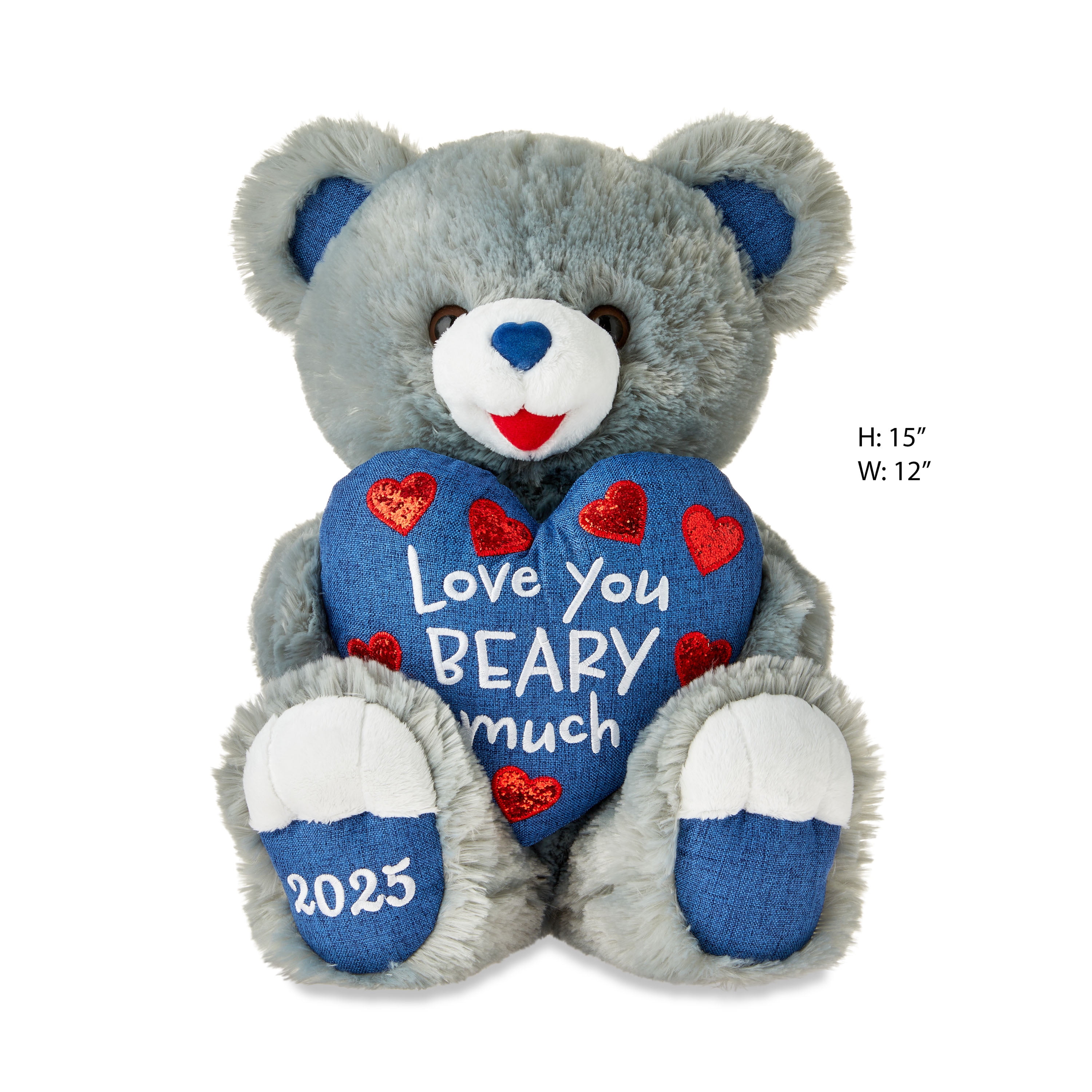 Valentine's Day 2025 Sweetheart Teddy Plush, Gray and Blue, by Way To Celebrate