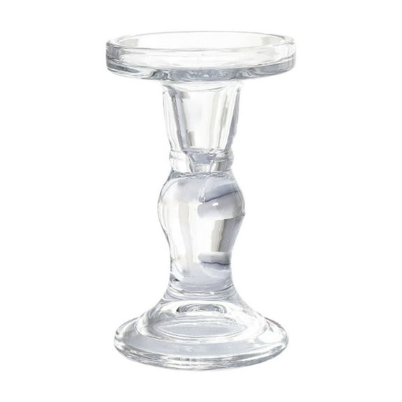 L Glass Candlestick With French Romantic Design, Clear Glass For Candlelight Dinner Dining Table Living Room Home Decoration, Large Size 3.1X5.3In 0.9Lb