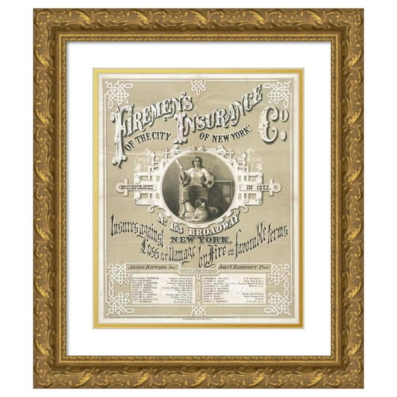 L.H. Biglow & Co 15x18 Gold Ornate Wood Frame and Double Matted Museum Art Print Titled - Firemen's Insurance Co. of the City of New York (1866)