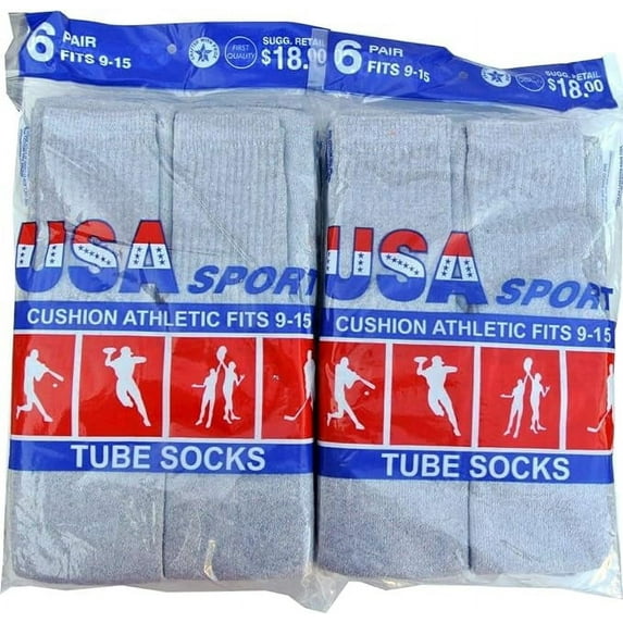 L&H SOCKS Men's Moisture Wicking Cotton Tube Socks, Gray (12 Pack)