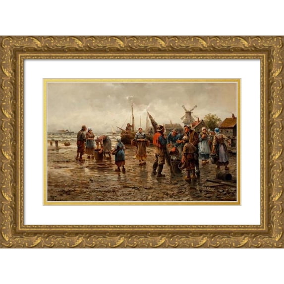 L. Hardt 24x16 Gold Ornate Framed and Double Matted Museum Art Print Titled - Dutch Fishers