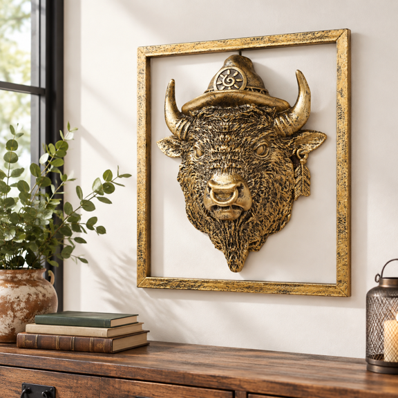 L Heads Wall Decor (includes Metal Frame)ls Sculptures Head Hanging Decoration Vintsculpture For Living Room Bedroom Office (bison