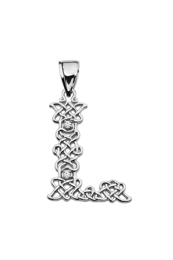 L" INITIAL IN CELTIC KNOT PATTERN WHITE GOLD PENDANT NECKLACE WITH DIAMOND : 14K Pendant with 16" chain