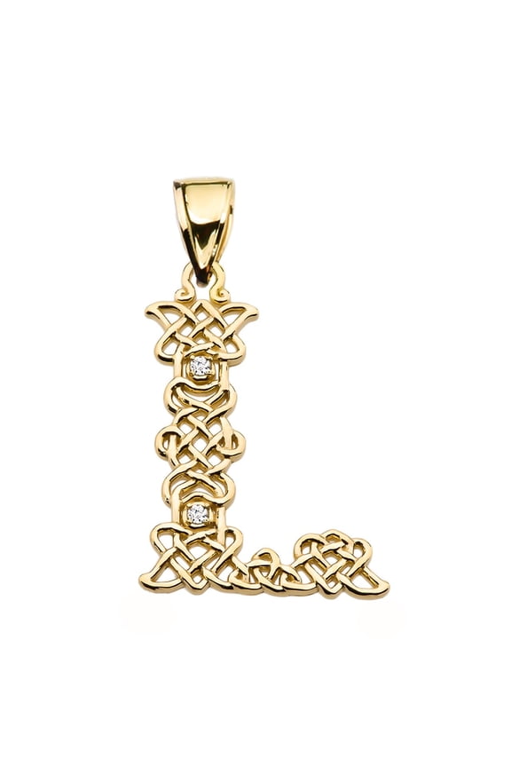 L" INITIAL IN CELTIC KNOT PATTERN YELLOW GOLD PENDANT NECKLACE WITH DIAMOND :  14K  Pendant with 22" chain