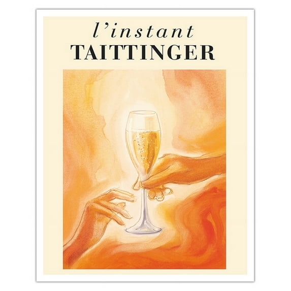 L’Instant Taittinger (The Taittinger Moment) - Champagne Glass - Vintage Advertising Poster c.1980 - Fine Art Matte Paper Print (Unframed) 16x20in