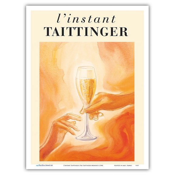 L’Instant Taittinger (The Taittinger Moment) - Champagne Glass - Vintage Advertising Poster c.1980 - Master Art Print (Unframed) 9in x 12in
