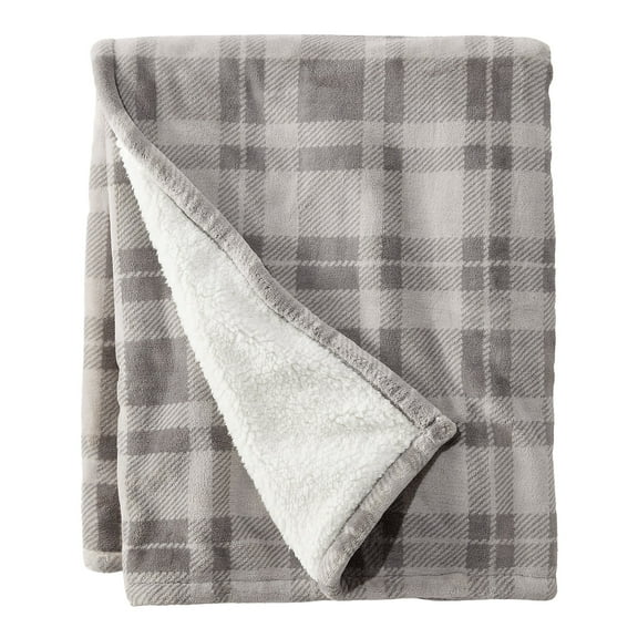 L.L.Bean Wicked Plush Sherpa Throw Large Harbor Gray Plaid (1000095137)