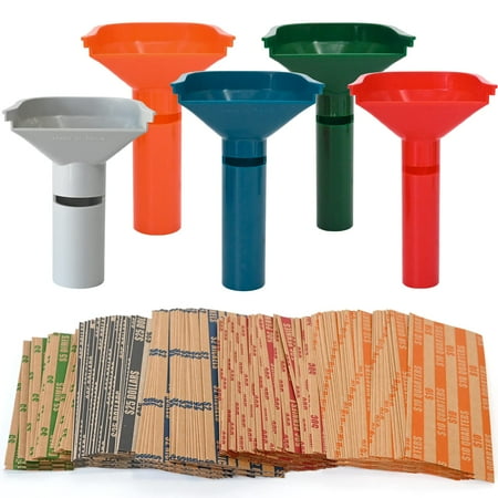 L LIKED 175 Pcs Assorted Flat Striped Coin Wrappers & 5 Coin Sorters Tubes, Color-Coded,Easy to Load
