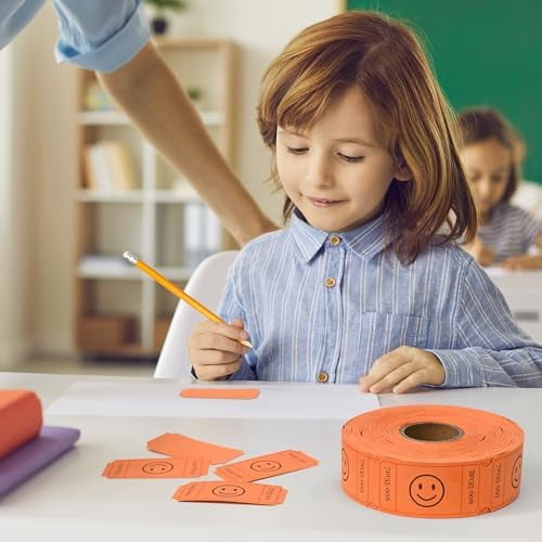 L LIKED 500 Raffle Tickets, Smile,Orange(6 Color Selection), Single Roll, Ticket for Events, Entry, Class Reward, Raffle & Prizes