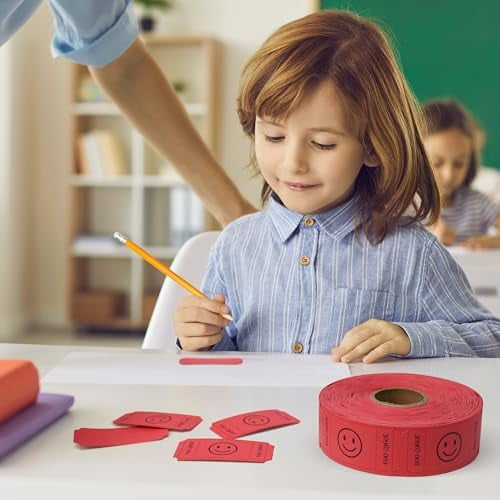 L LIKED 500 Raffle Tickets, Smile,Red(6 Color Selection), Single Roll, Ticket for Events, Entry, Class Reward, Raffle & Prizes