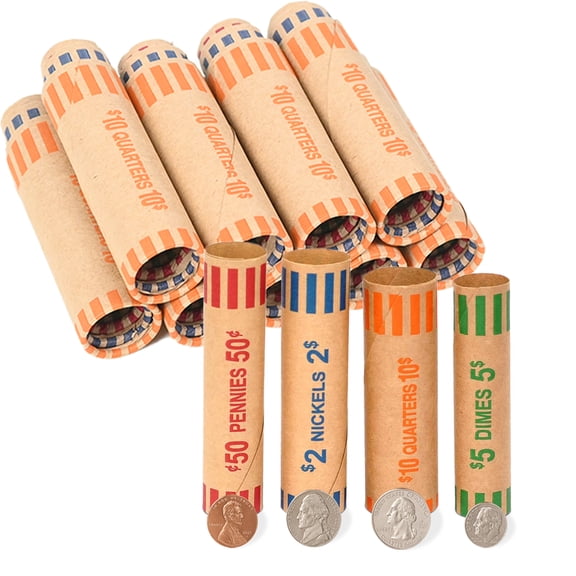 L LIKED 256 Assorted Preformed Coin Wrappers, 64 Quarters,64  Pennies,64  Nickels and  64 Dimes