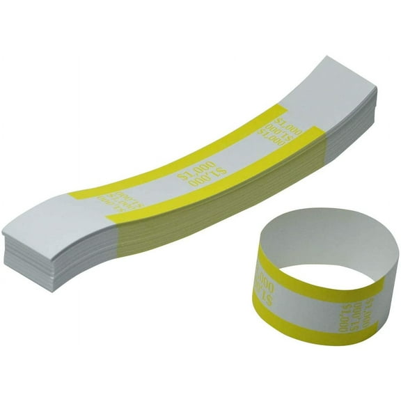 L LIKED Pack of 100 Currency Band Bundles Self Sealing Currency Straps Bands Money Bill Wrappers (Yellow $1000-100 PCS)