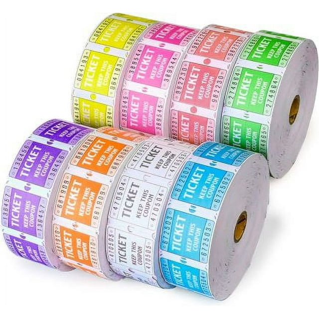 L LIKED Raffle Tickets Double Rolls 50/50 Raffle Tickets for Event-Full Set of 8 Assorted Colors (8 Roll of 2000 Tickets Each) 16000 Total.