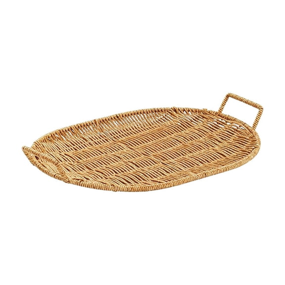 L Large Woven Look Storage Tray Imitation Woven Serving Basket Fruit Table Storage Plastic