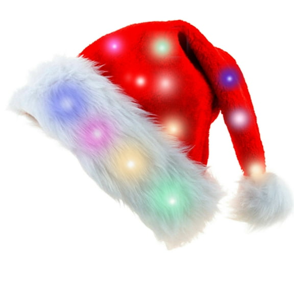 L Led Light Up Santa Hat With 20 Colorful Lights, Plush Warm Christmas Cap For Adults Kids, Battery Powered Festive Party Accessory