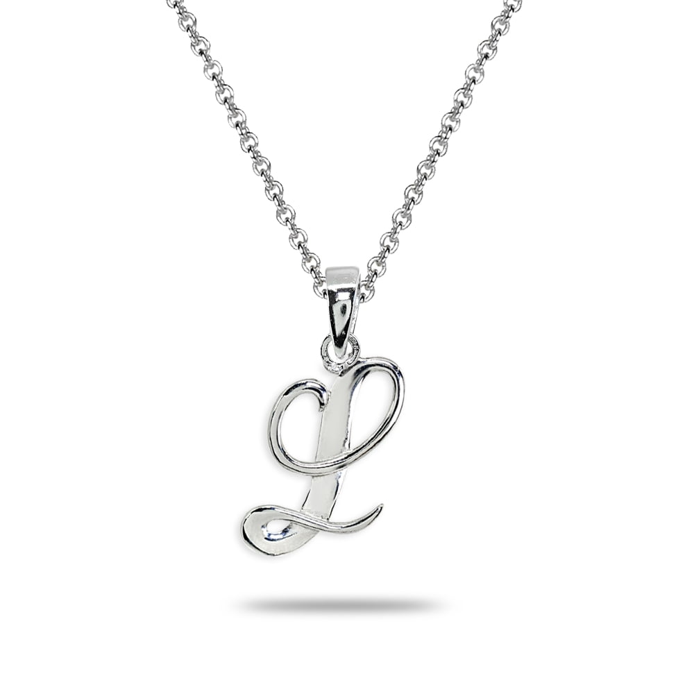 925 Sterling Silver Glitter Enamel Letter L Initial Monogram Name Circle Pendant  Charm Necklace Fine Jewelry For Women Gifts For Her 