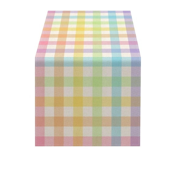 L Linen Printed Table Flag With Colorful Plaid Design, Wrinkle Resistant Flax Fabric, For Dining Table Decor, Party Background, Photo Backdrop, 70.87X12.99In 0.242Lb