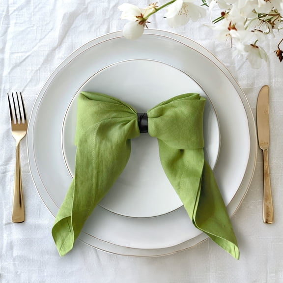 L Linen World 100% Linen Napkins 20x20Inch Set of 4,Cloth Napkins Dinner Napkins,Stone Washed Natural French Flax Napkins for Weddings,Decorative Easter,Mother's Day(Lime Green)