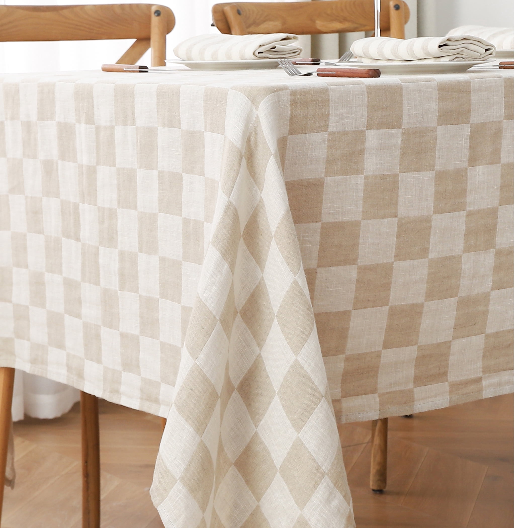 L Linen World 100% Linen Plaid Tablecloth,55x55Inch Square Buffalo ...