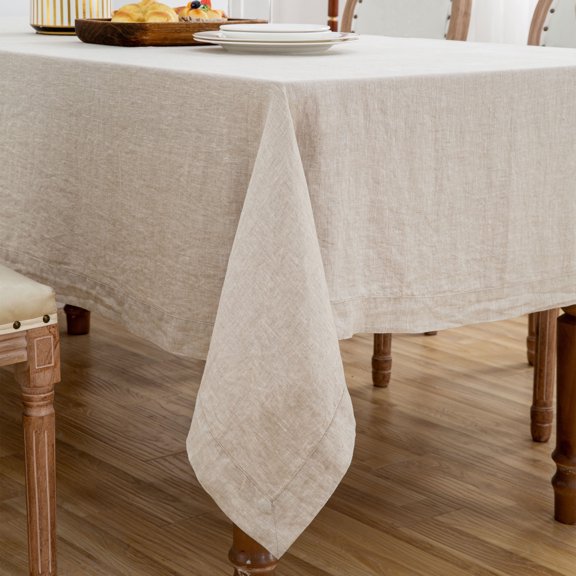 L Linen World 100% Linen Tablecloth,90x132 Inch Natural French Flax Rectangular Oblong Table Cloth for Kitchen,Dining,Party,Indoor,Outdoor,Weddings,Decorative Valentine's Day,Spring,Easter