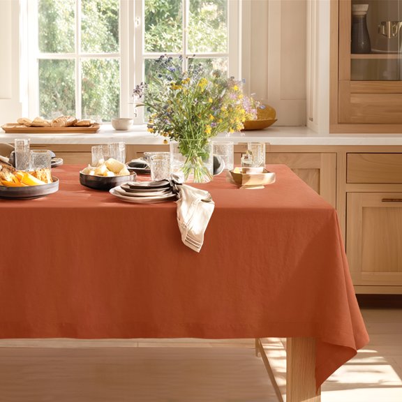 L Linen World 100% Linen Tablecloth Rust,120x60Inch Natural Flax Rectangular Table Cloth-Tabletop Decoration, for Kitchen,Party,Outdoor Daily Use