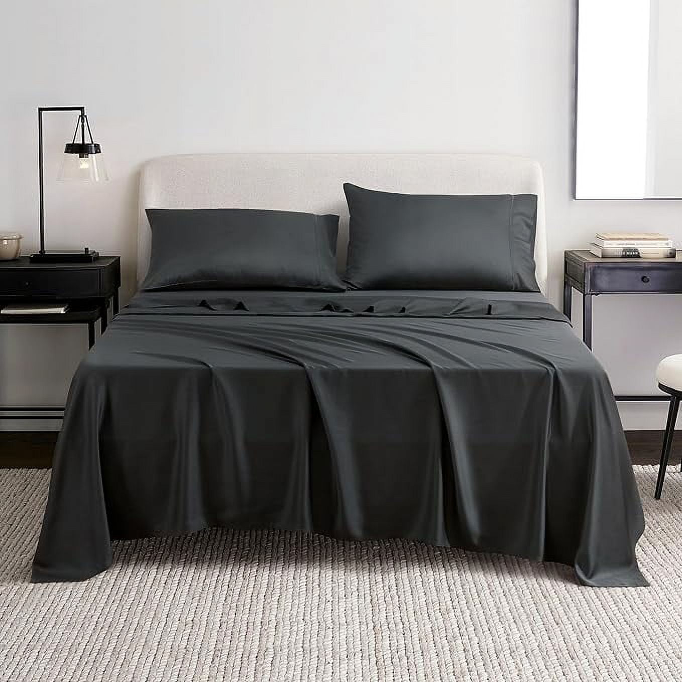L Linen World 100% Viscose from Bamboo Sheets Set Full Size,Bamboo Cooling Bed Sheet 4 Pieces Deep Pocket Sheet,Silky Soft,Breathable(Shadow Grey,Full)